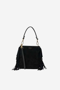 Bags And Wallets: Coco Mini Bag - Black Suede & Fringe