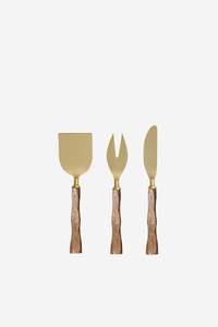 Dining: Gold Wood Cheese Knives - Set of 3