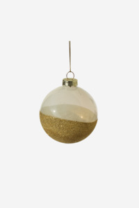 White Glass Bauble w/Gold Glitter Dip