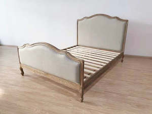 Bed 1: Jorma French Country Oak Frame Upholstered King  Size Bed