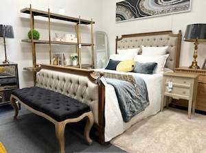 Watson French Country Oak Frame Upholstered Button King Size Bed