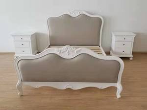 Bed 1: French Country Upholstered Superking Size Bed+ 2 Bedside Table
