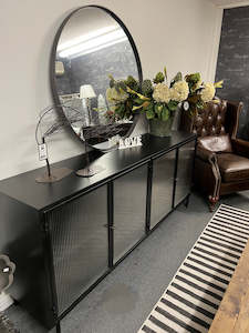Dining 1: Zoie Industrial Loft Glass/ Black Iron Sideboard Buffet
