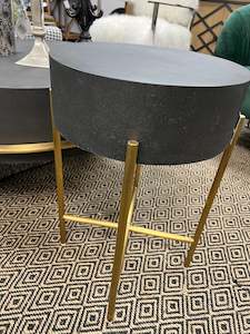 Side End Tables: Black Concrete Coating/ Stainless Steel Side Table