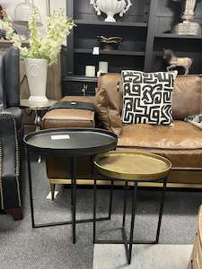 Side End Tables: VERONA ALUMINIUM & IRON SIDE TABLE OVAL /BRONZE ANTIQUE & BLACK Set/2