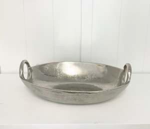 Ice Bucket Cake Stand Bowl: Aluminium Silver Oval Bowl W/Round Handle Small