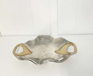 Ice Bucket Cake Stand Bowl: Aluminium Silver Wavy Bowl W/ Gold Handles