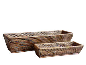 Trays Boxes: RATTAN SET 2 RECTANGULAR BASKETS