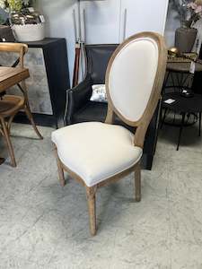 New Arrival: French Country Oval Aubergine Linen  Oak Dining Chair