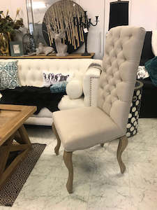 Clearance: Last One/ Avignon French Country Tufted Back Oak Linen Dining Chairs