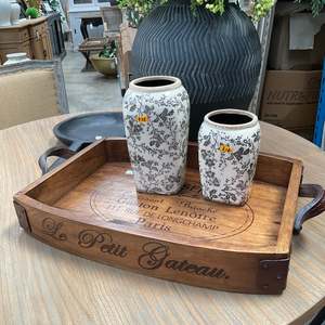 Curved Serving Tray With Leather Handle