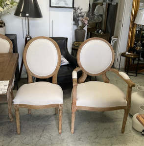 Clearance: Dining Chairs Package /French Country Oval Aubergine Linen  Oak 2x ArmChair +4 dining chair