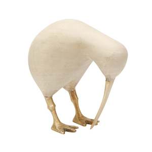 Homewares: WOODEN WHITEWASHED KIWI WITH BRASS LEG AND BEAK