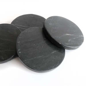 Dining: MARBLE ROUND COASTERS BLACK - SET OF 4