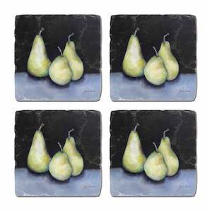 Dining: MIDNIGHT PEARS COASTER SET- 4 PIECES