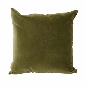 OLIVE GREEN VELVET CUSHION COVER WITH LINEN BACK 55 X 55