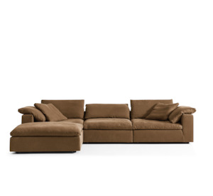 Sofas: SEREN Sectional Fabric Sofa with Ottoman | Brown