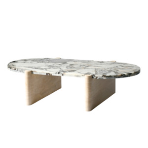 AURORA Coffee Table | Natural Travertine & Marble | Beige & Ocean Storm