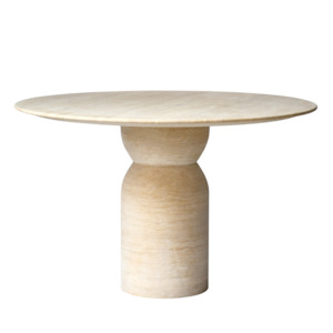 Dining Table: LYRA Round Dining Table | Natural Travertine | Beige