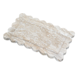 Accessories: Scallop Travertine Tray | Beige