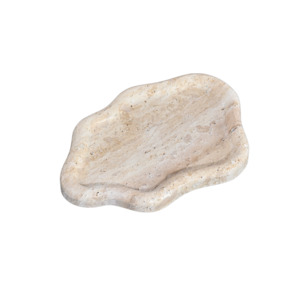Accessories: Organic-shaped Travertine Tray | Beige
