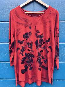Plant Dyed Larger Sizes: Red Feijoa long sleeve ~ Viscose XL