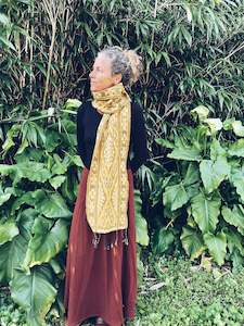 Handwoven Ikat thin Scarf - Java - Yellow