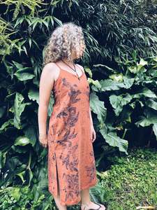 Linen Cotton: Rusty Orange Strappy Dress ~ Linen ~ S/M