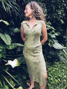 Linen Cotton: Wild Green Dress ~ M/L ~ NEW