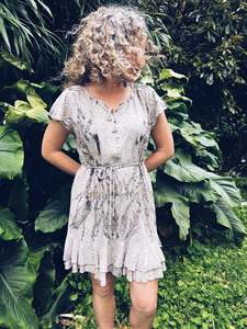 Linen Cotton: Dusky Pink Leopard Dress ~ L