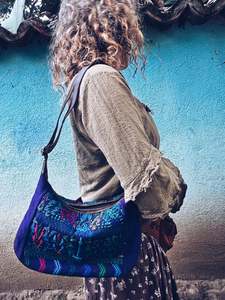 Thread Journeys: Purple Embroidered Leather Shoulder Bag  ~ Hand embroidered