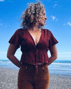 Lil Red Top ~ Linen ~ XS/S