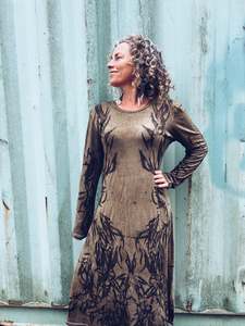 Plant Dyed Merino Wool: Thread Journeys Khaki Dress ~ Merino ~ XL ~ NEW