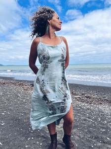 Aqua Strappy Eucalyptus Dress ~ Linen ~ L