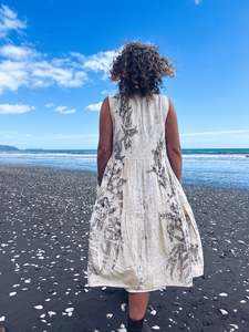 Plant Dyed Larger Sizes: Cream Tiered Dress ~ Linen ~ M/L