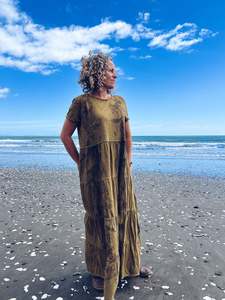 Linen Cotton: Khaki Tiered Dress ~ Cotton ~ M/L