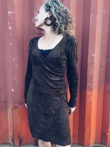 Plant Dyed Merino Wool: Brown Crossover Dress ~ Merino ~ L/XL