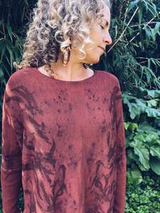 Plant Dyed Merino Wool: Burgundy Batwing Longsleeve ~ Merino ~ XL
