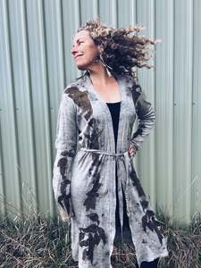 Plant Dyed Merino Wool: Earthy Long Cardigan  ~ Merino ~ XL