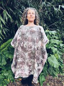 Wool Blanket Poncho ~ Pink & Green, Oak