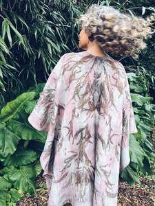 Wool Blanket Poncho/Shawl~ Pink & Green, Feathery Eucalyptus