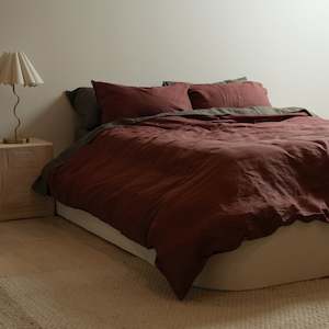 100% French Flax Linen Duvet Set- Antique Rosewood