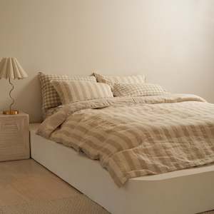Bedding: 100% French Flax Linen Reversible Duvet Cover Set- Wide Natural Stripe