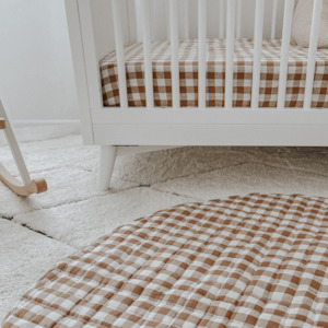 Cot Sheets: 100% French Flax Linen Fitted Cot sheet- Ginger Gingham