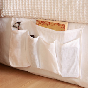 100% French Flax Linen Bedside Organiser- White