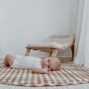 Nursery: 100% French Flax Linen Playmat (Reversible)- Ginger Gingham/Ginger