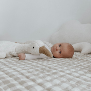 Nursery: 100% French Flax Linen Playmat- Natural Gingham
