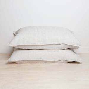 100% French Linen Pillowcase Pair- Charcoal Stripe