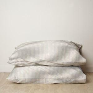 Bedding: 100% Stonewashed Cotton Pillowcase Pair- Olive Stripe