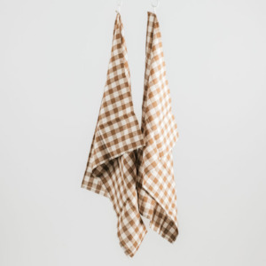 100% French Linen Tea Towel - Set 2-Ginger Gingham